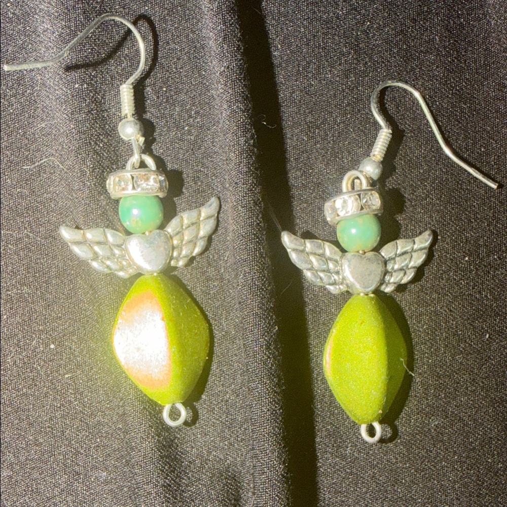 Charming Silver and Green Angel Earrings